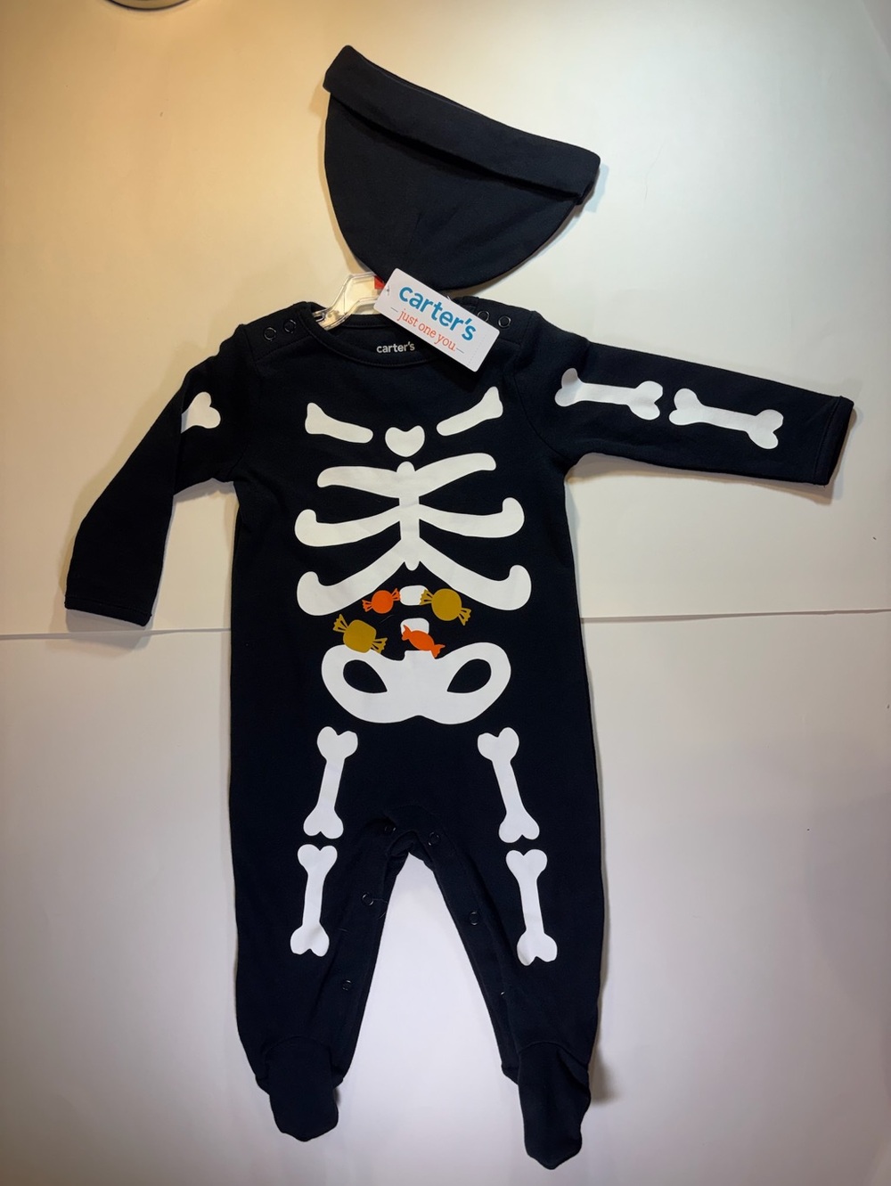 Carter’s Just One Year Footed One-piece Skeleton with Candy NWT